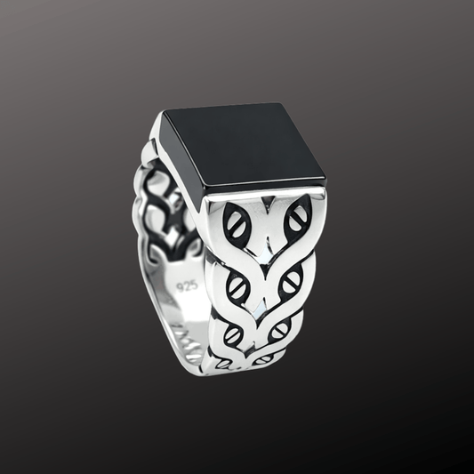 925 Silver Men's Square Black Stone Ring