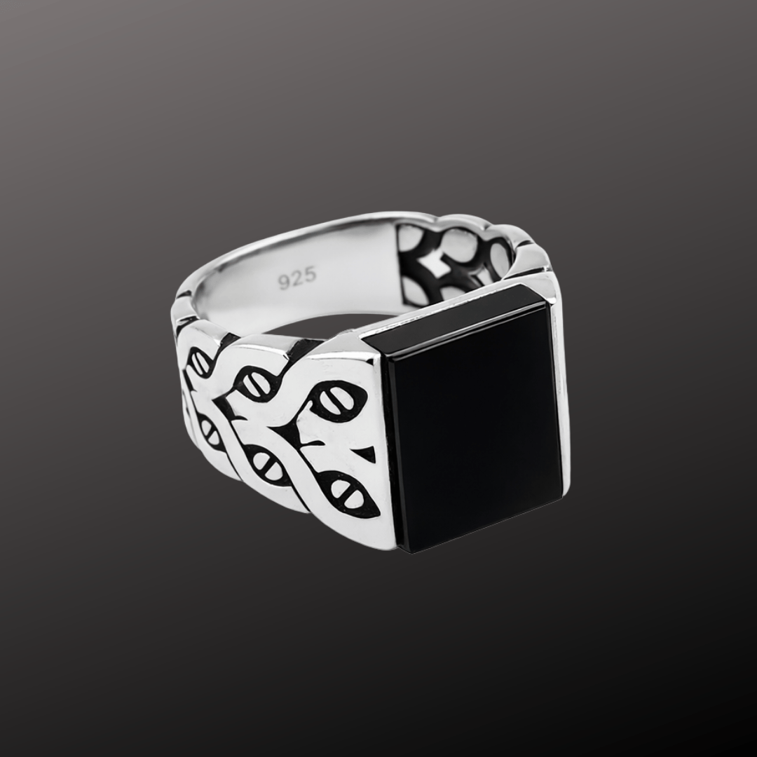 925 Silver Men's Square Black Stone Ring