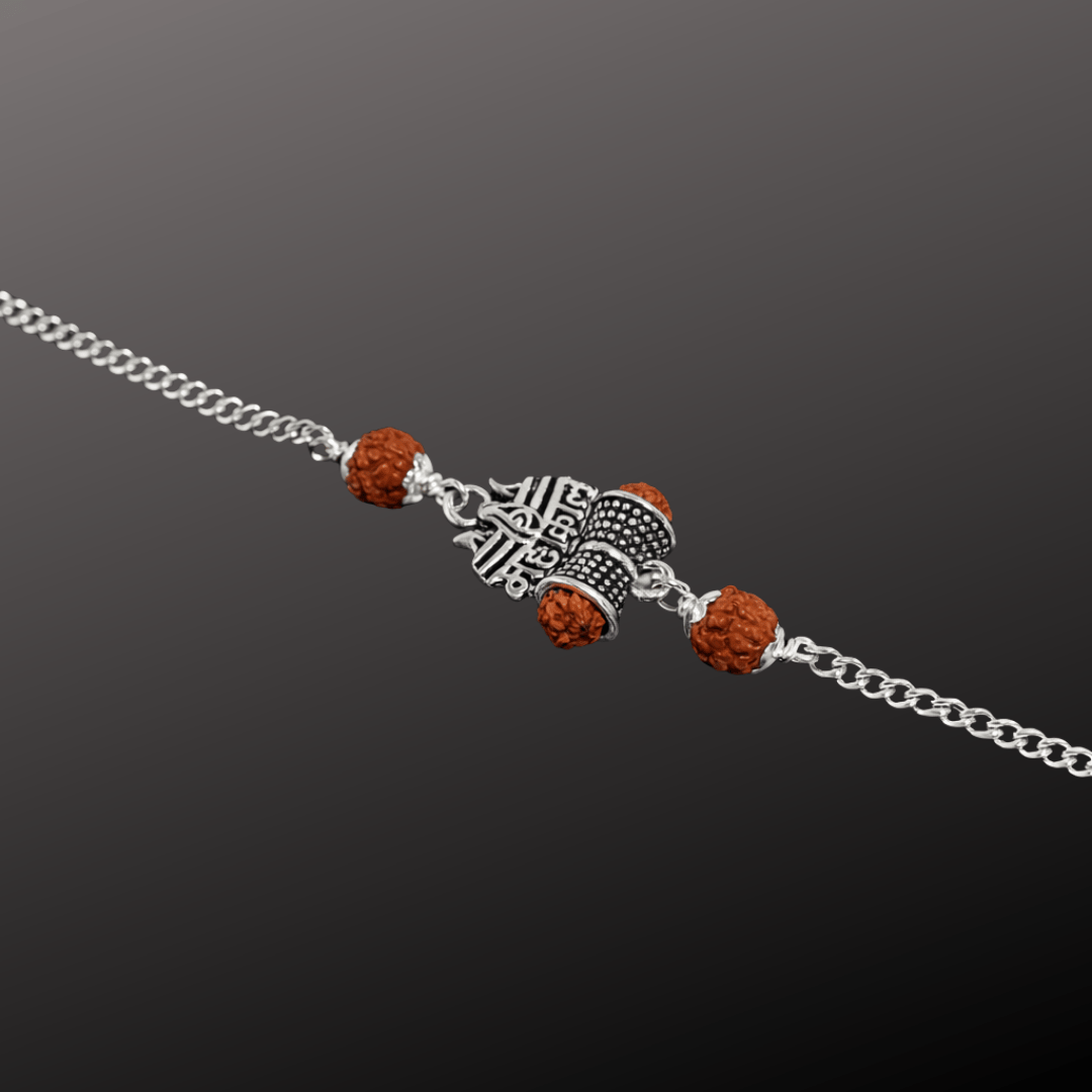 925 Silver Men's Shiva Trishul Charm Bracelet