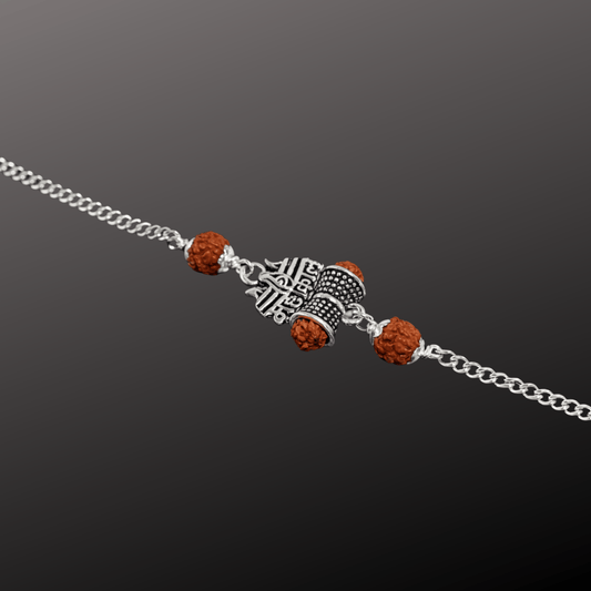 925 Silver Men's Shiva Trishul Charm Bracelet