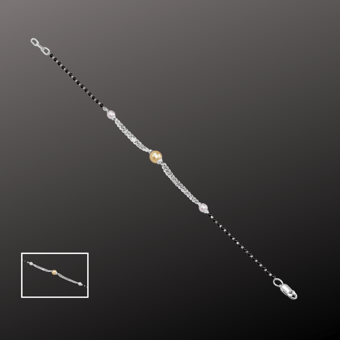925 Silver Yellow Pearl & Black Bead Bracelet