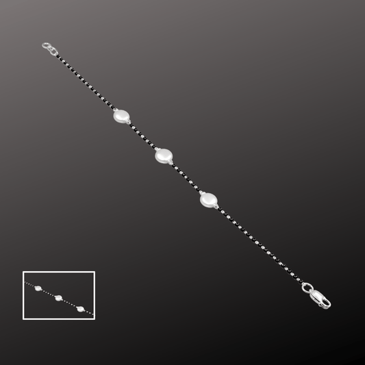 Delicate Silver Bracelet with Black Beads