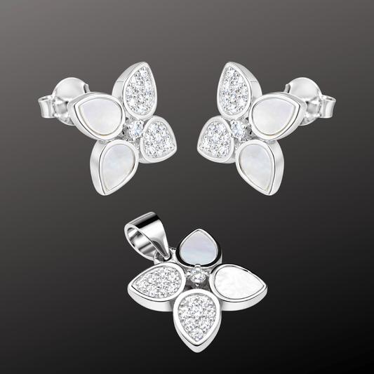 925 Silver Zircon Pendant & Earrings Set