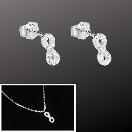925 Silver Infinity Pendant & Earrings Set