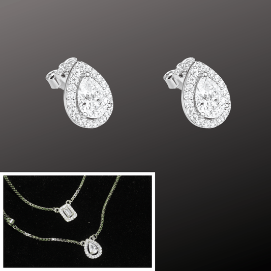 925 Silver Teardrop CZ Pendant & Earrings Set