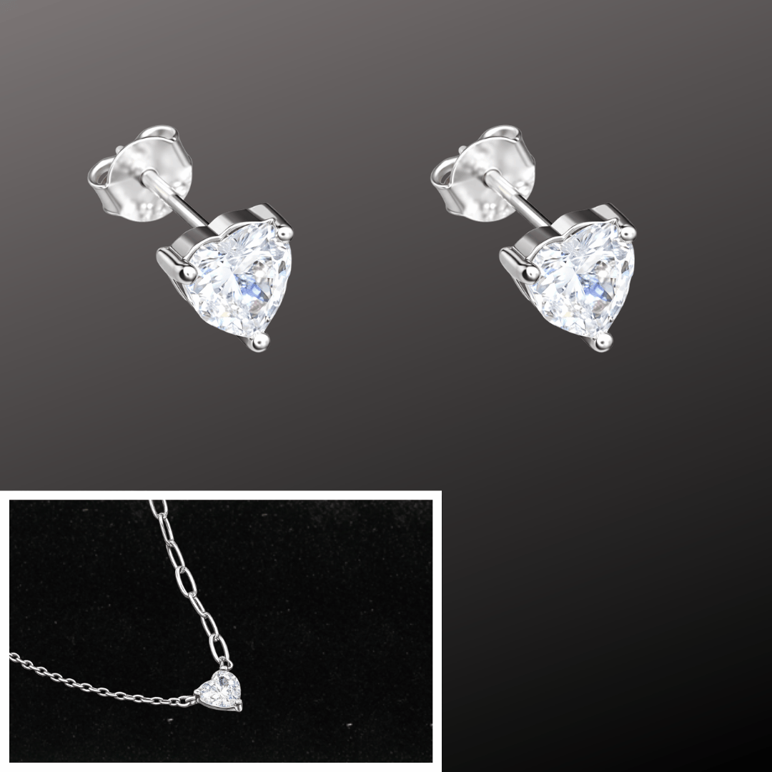 925 Silver Heart CZ Diamond Pendant & Earrings Set