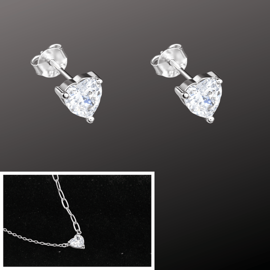 925 Silver Heart CZ Diamond Pendant & Earrings Set
