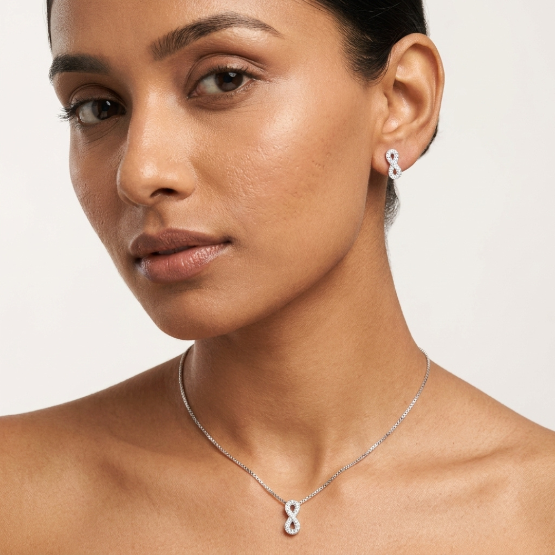 925 Silver Infinity Pendant & Earrings Set