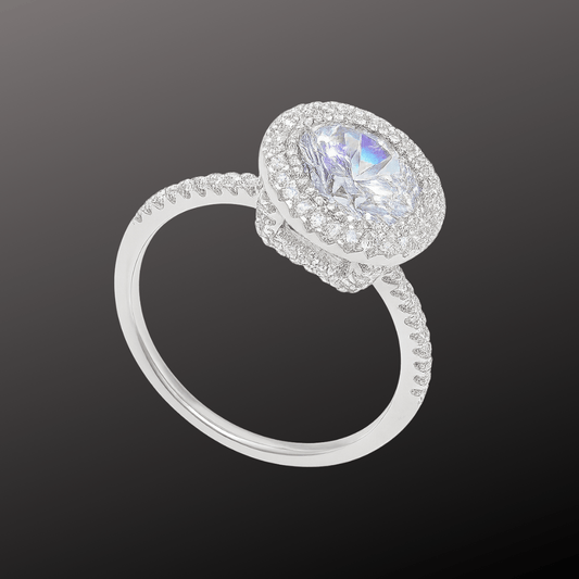 Diamond Glow Oval CZ Silver Ring
