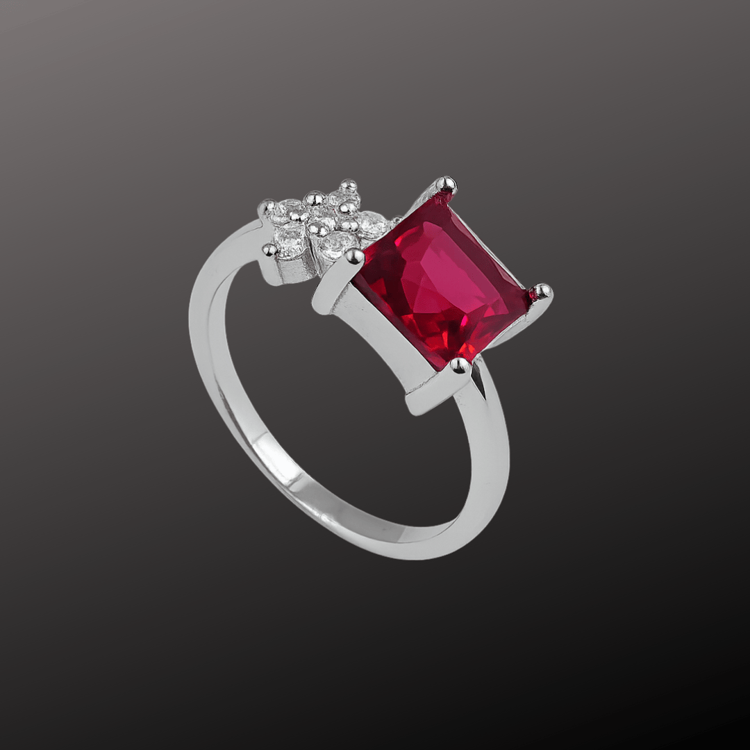 Ruby Glow Square Silver Ring