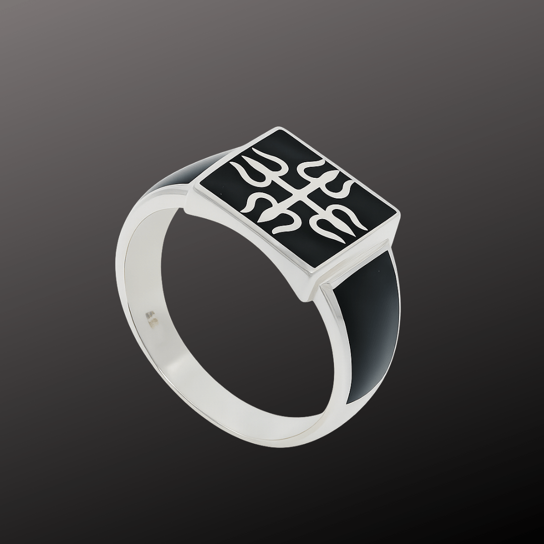 Shiva Trishul Black Signet Ring