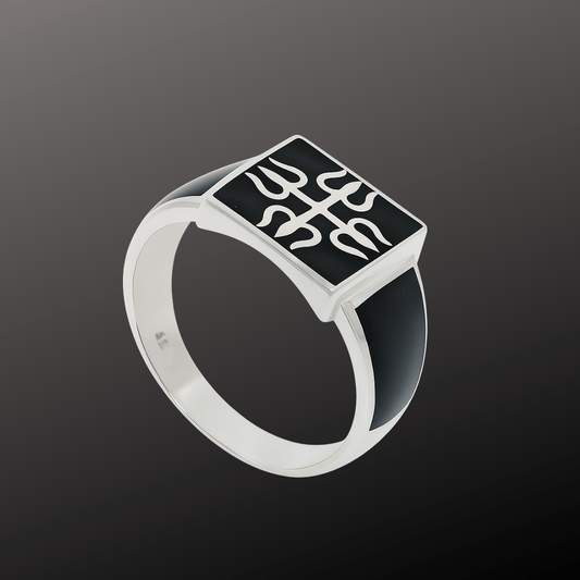 Shiva Trishul Black Signet Ring