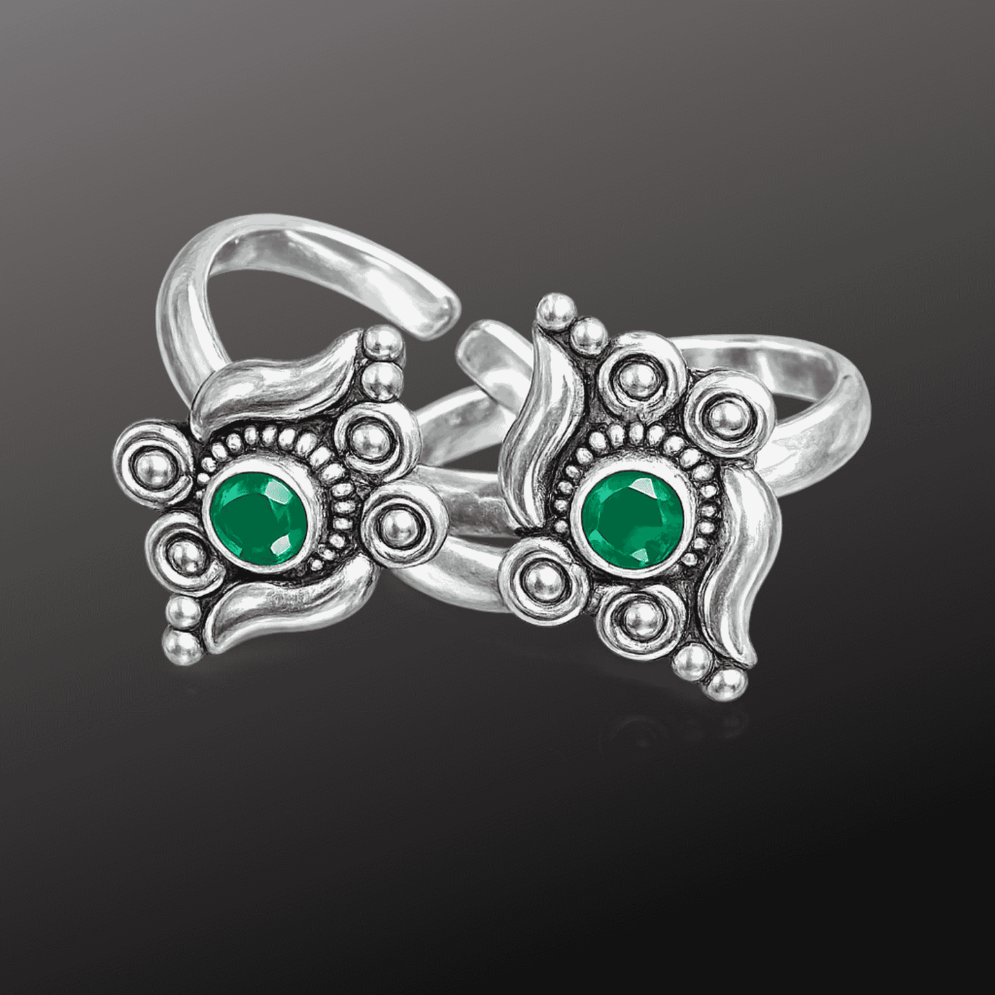 925 Silver Green Stone Adjustable Toe Ring
