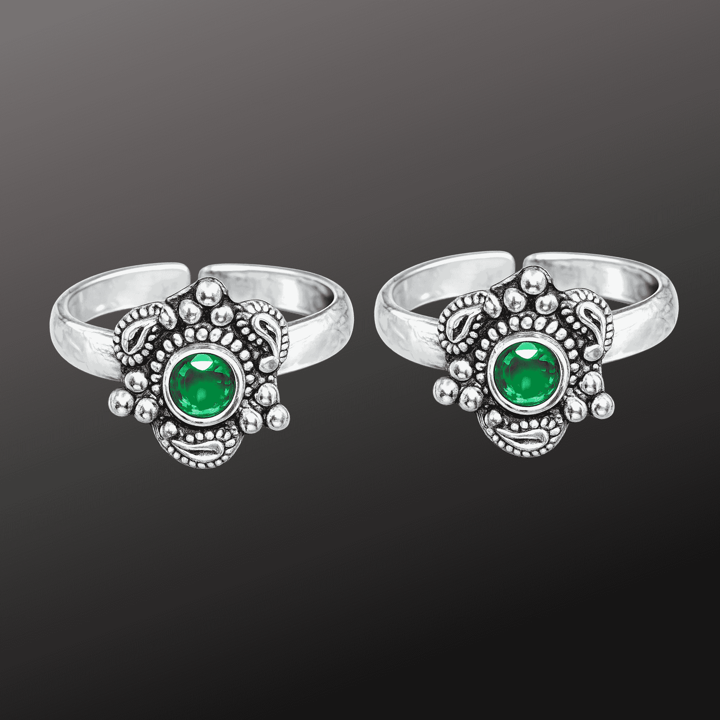 925 Silver Round Stone Adjustable Toe Ring