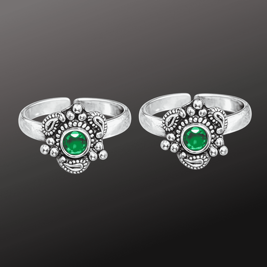 Round Stone adj. 925 Silver Toe Rings