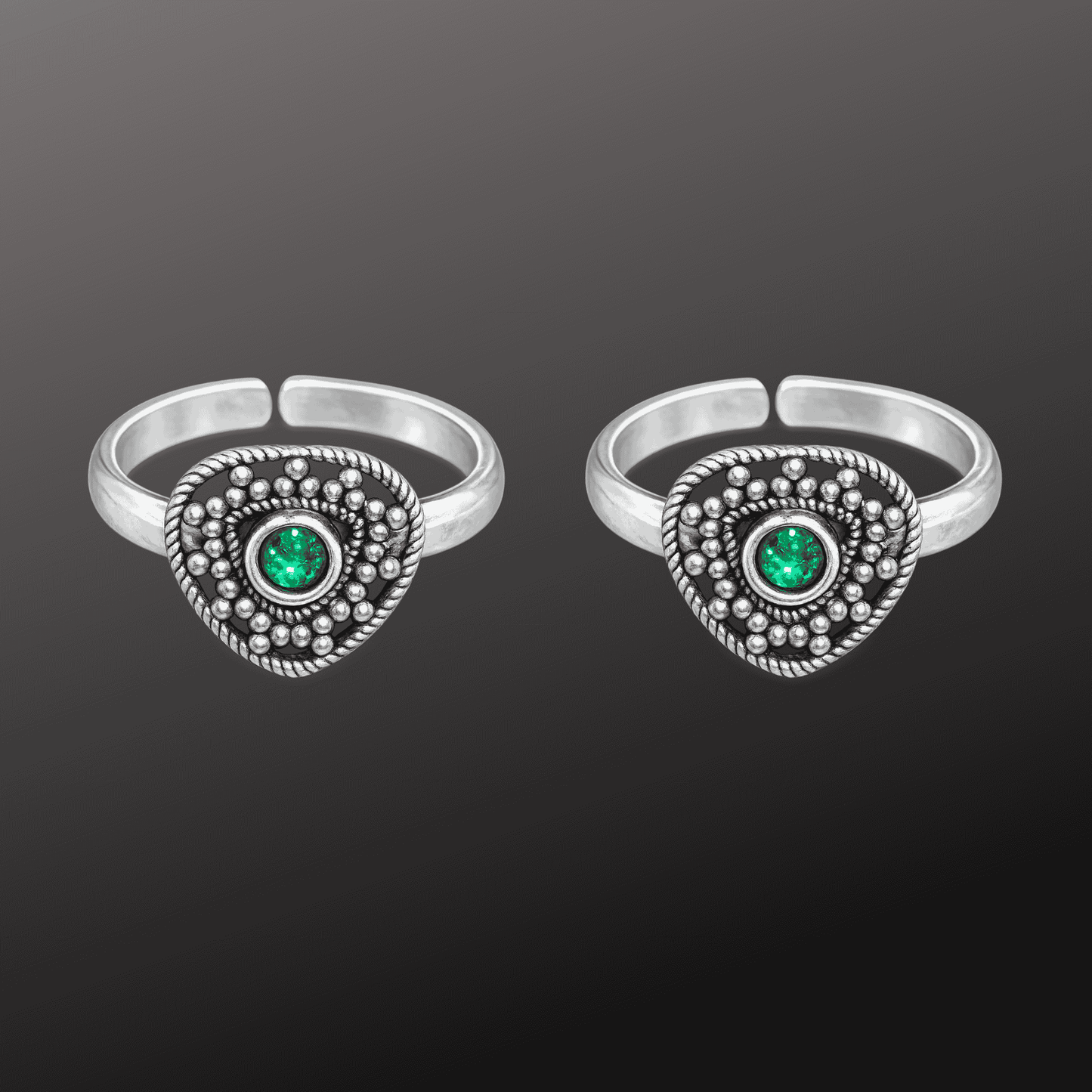 925 Silver Ethnic Green Stone Adjustable Toe Ring