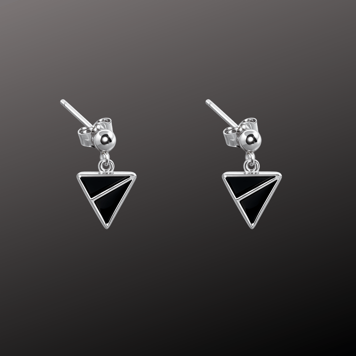 925 Silver Black Triangle Geometric Stud Earrings