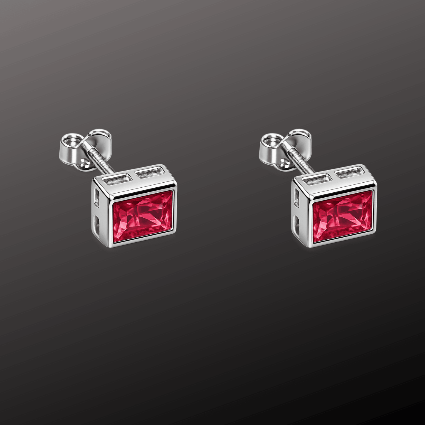 925 Sterling Silver Ruby Red Stone Stud Earrings