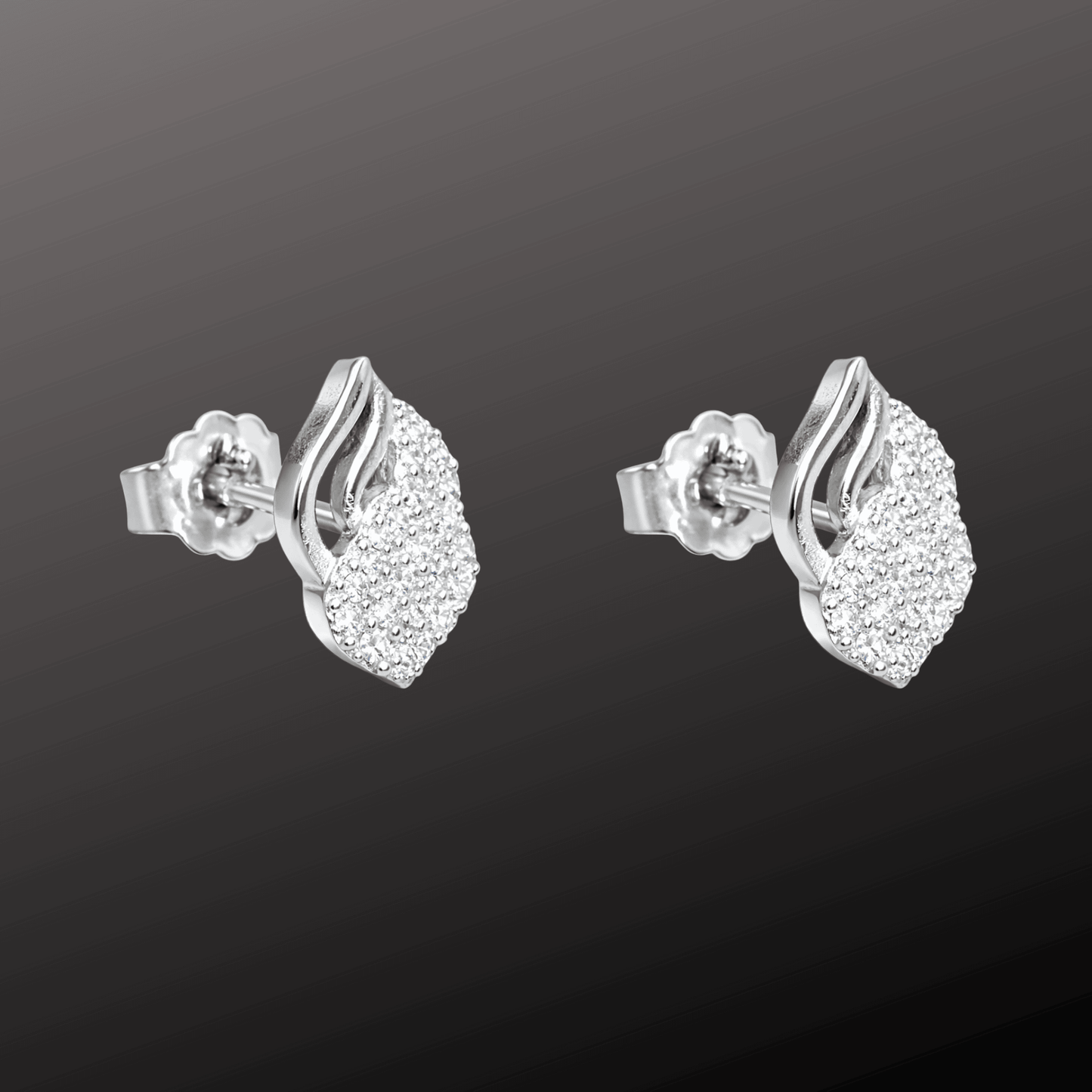 925 Silver Leaf CZ Diamond Stud Earrings