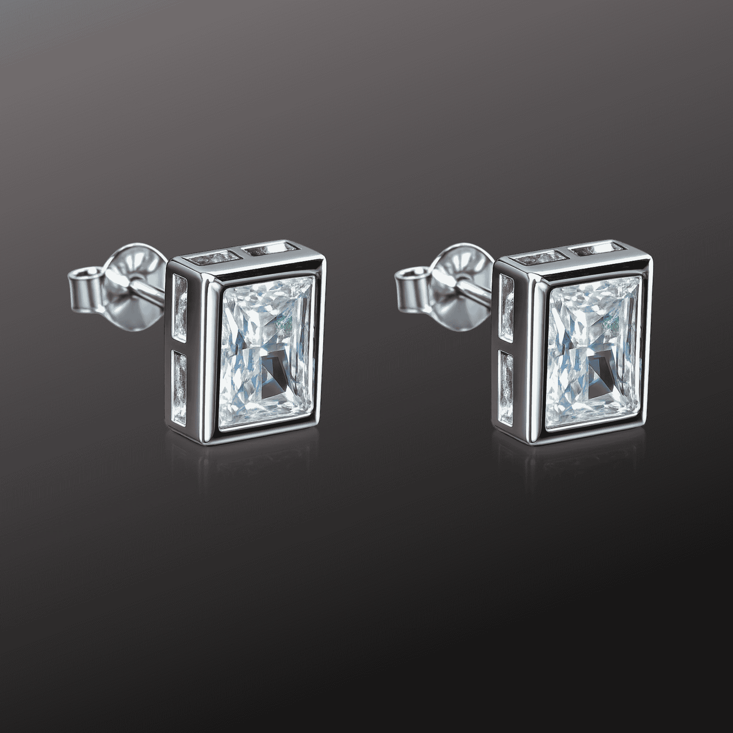 Silver Square White Stone Earrings