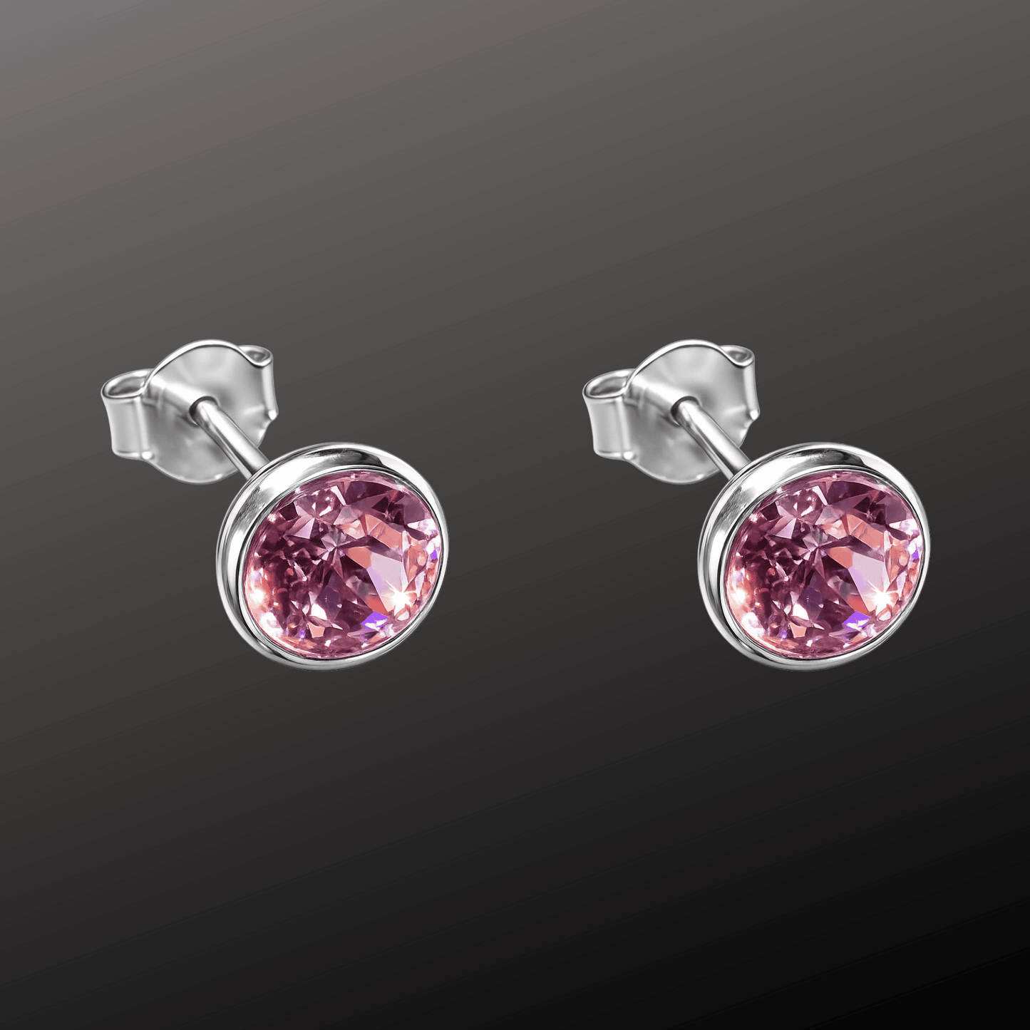 925 Silver Pink Crystal Stud Earrings