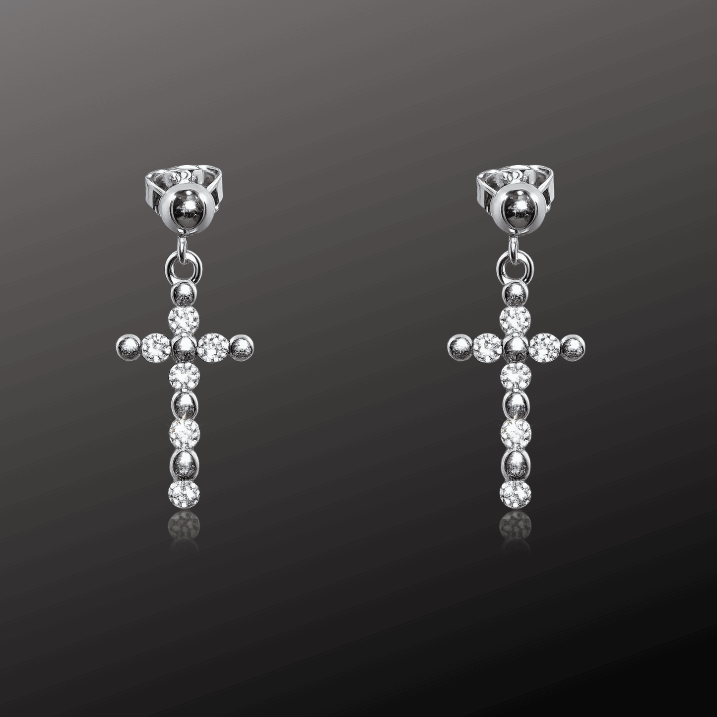 925 Silver CZ Diamond Cross Stud Earrings