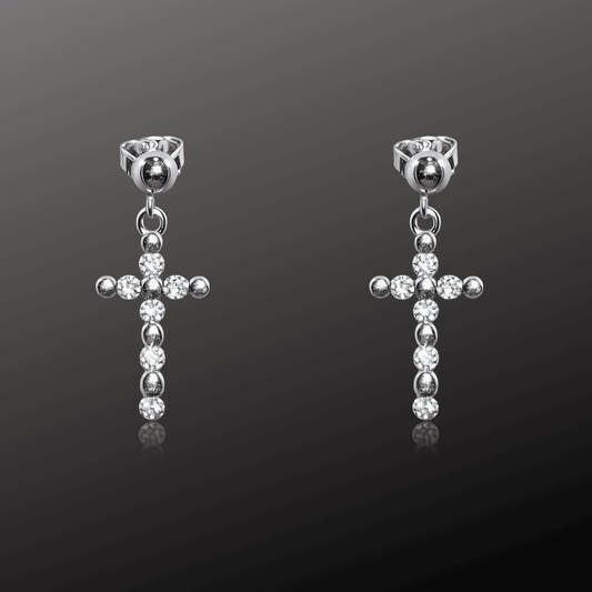 Diamond Cross 925 Silver Earrings