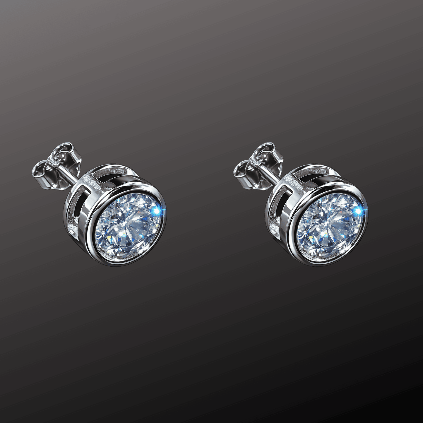 Round Diamond Silver Studs