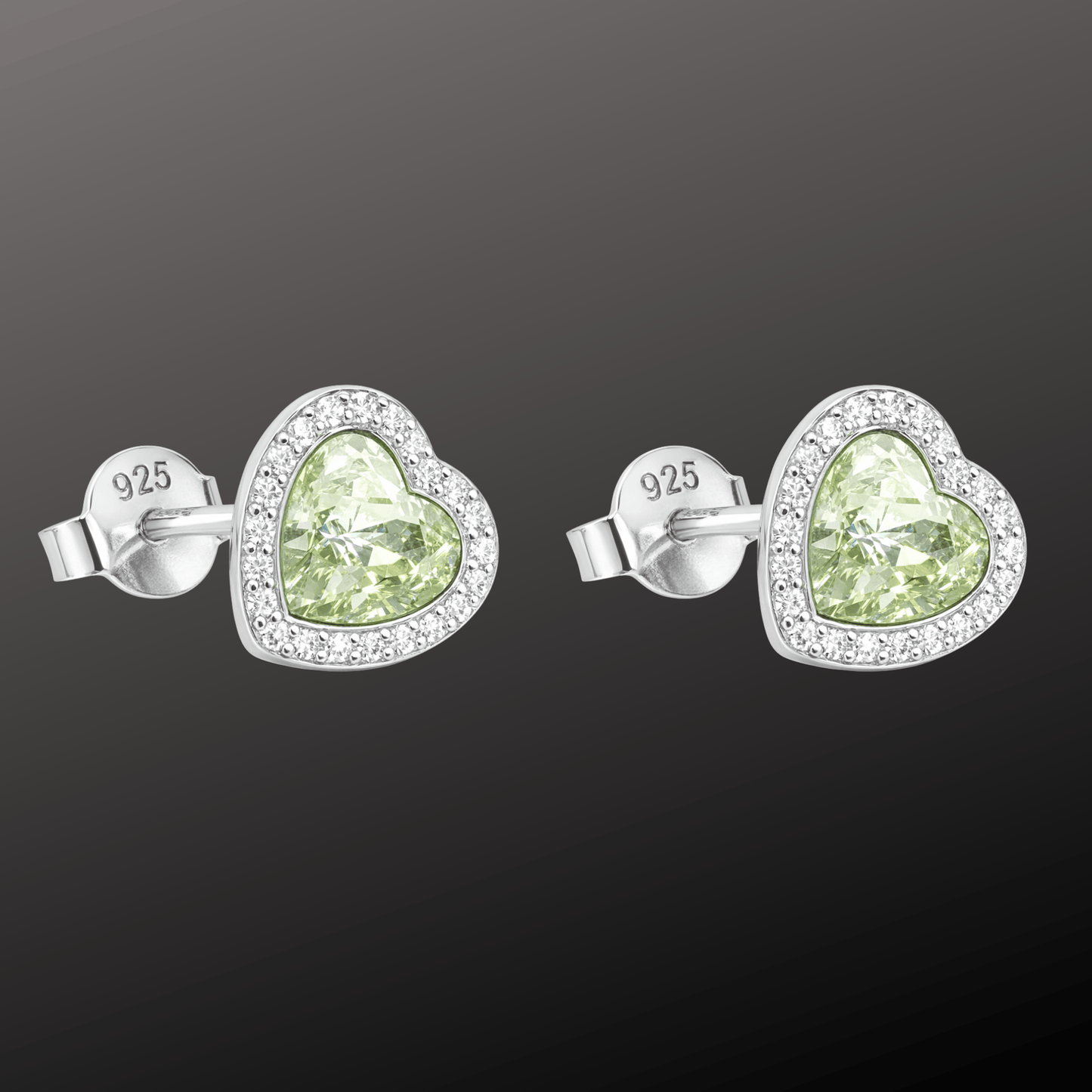 925 Silver Green Heart Crystal Stud Earrings