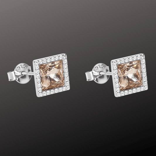 Square Champagne Crystal Studs