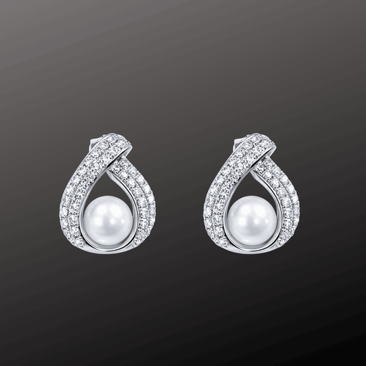 Pearl Diamond Silver Earrings