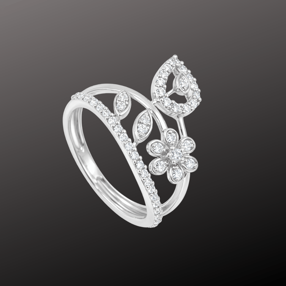 925 Silver Diamond CZ Floral Leaf Ring