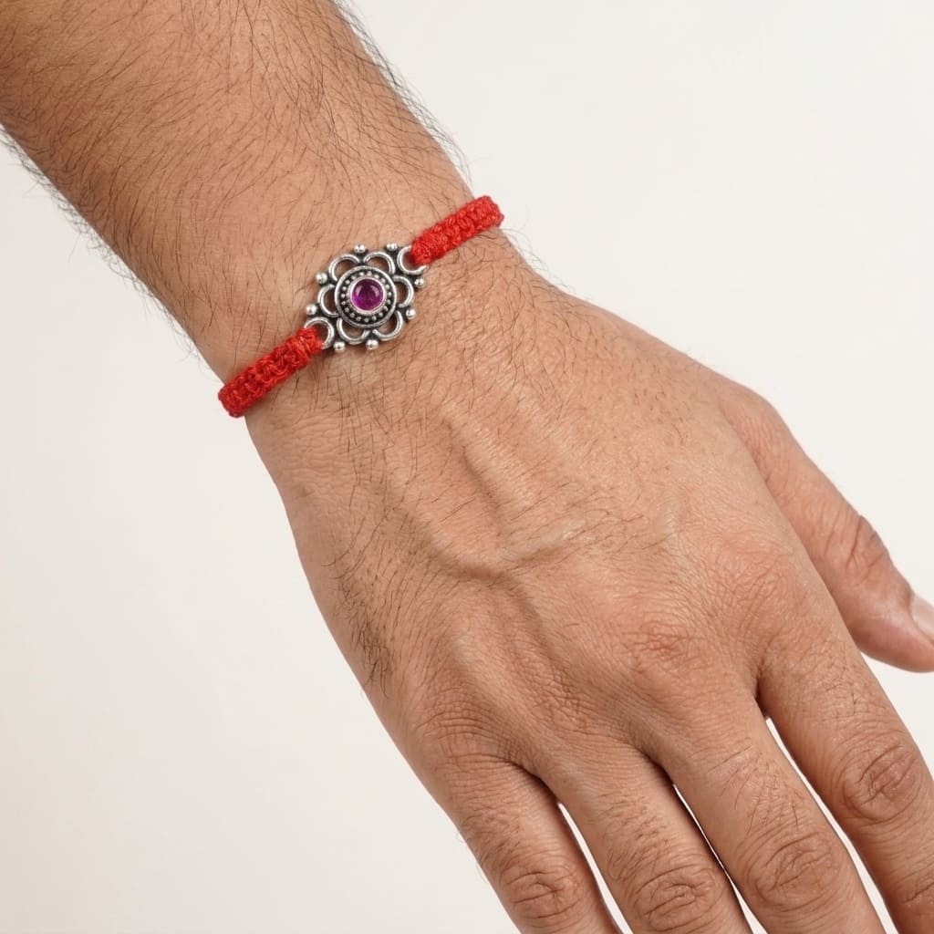 925 Silver Pink Stone Rakhi