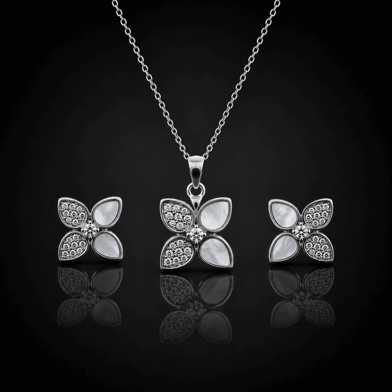 925 Silver Zircon Pendant & Earrings Set