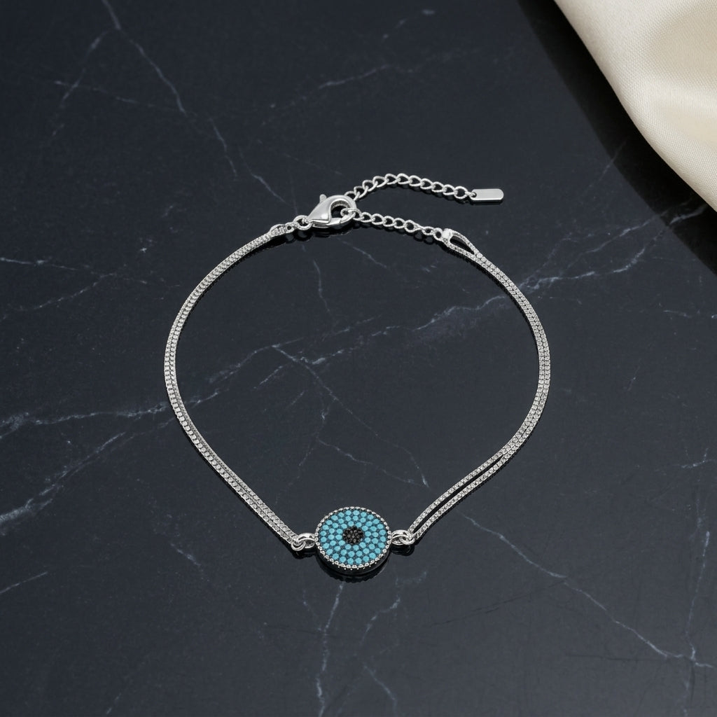 925 Silver Evil Eye Charm Anklet