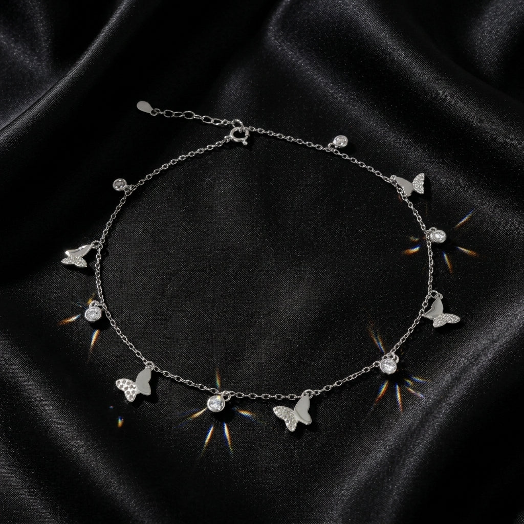 925 Silver Butterfly Charm Anklet for Women