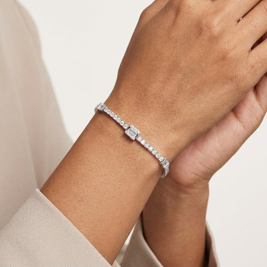 925 Silver Baguette CZ Accent Bracelet