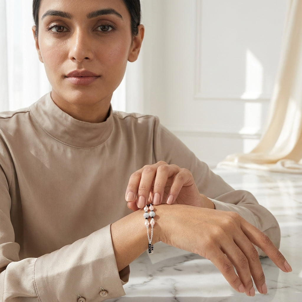 925 Silver Diamond & Pearl Nazariya Bracelet