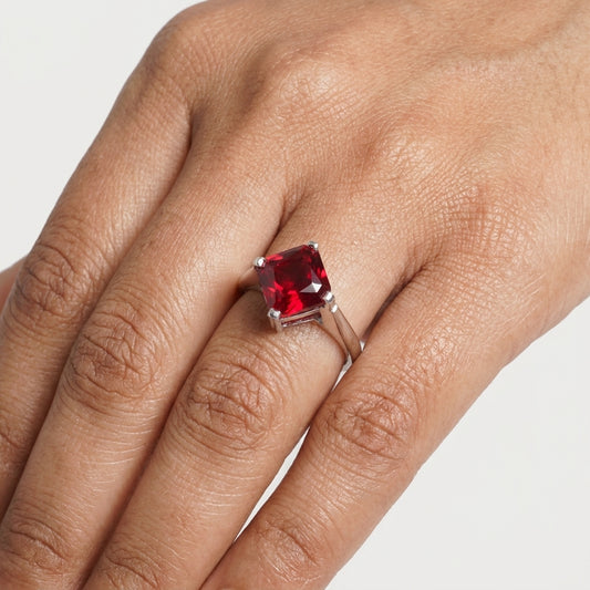 925 Silver Ruby Princess Cut Ring