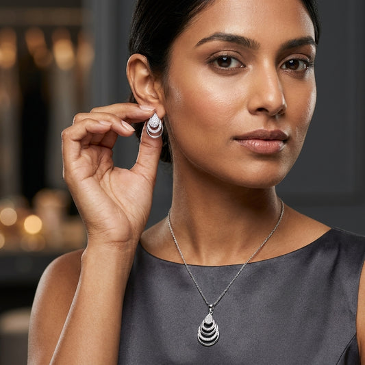 925 Silver Layered CZ Pendant & Earring Set