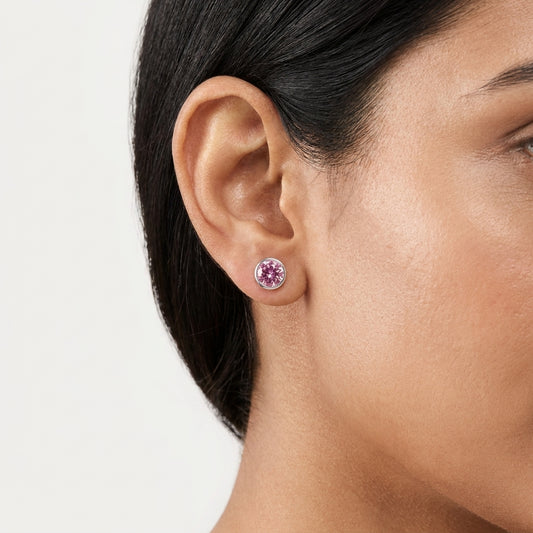 925 Silver Pink Crystal Stud Earrings