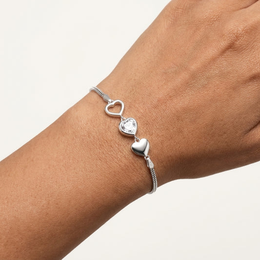 925 Silver Triple Heart CZ Chain Bracelet