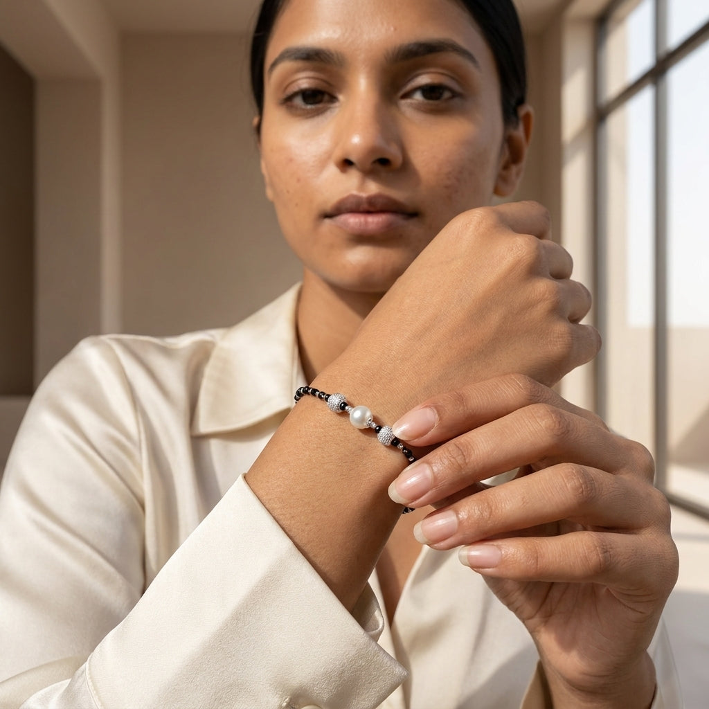925 Silver Textured Ball Nazariya Bracelet