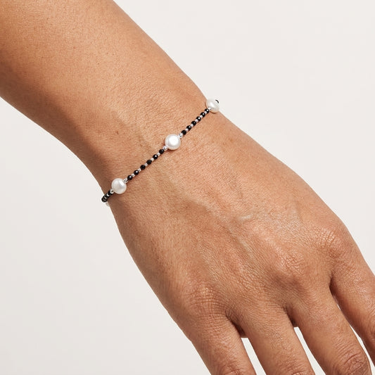 925 Silver Delicate Bracelet with Black Beads