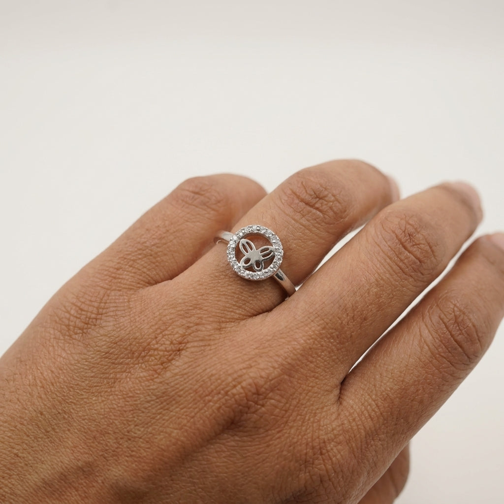 925 Silver Butterfly Charm CZ Ring