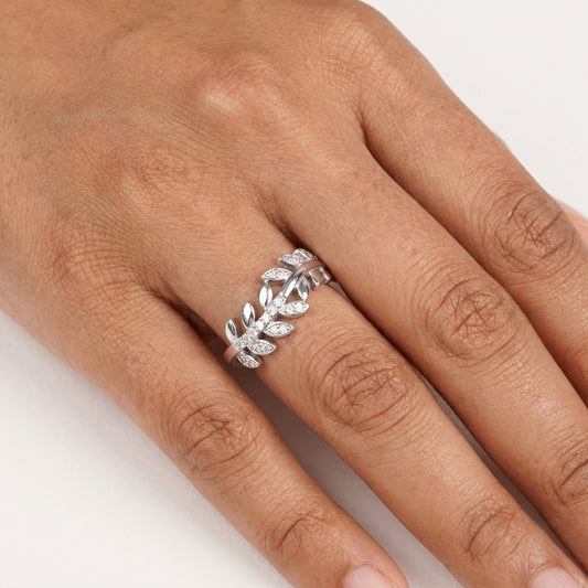 925 Silver CZ Laurel Leaf Band Ring