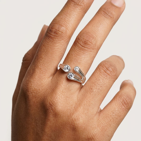 925 Silver Adjustable Triple Crystal Ring