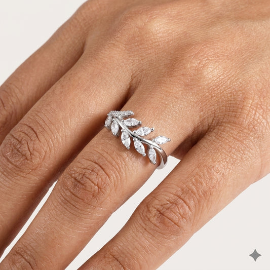 925 Silver Marquise Leaf Branch Ring