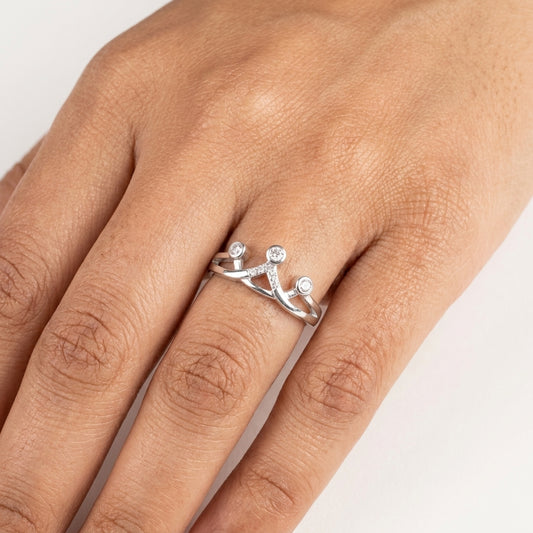 925 Silver CZ Princess Tiara Ring