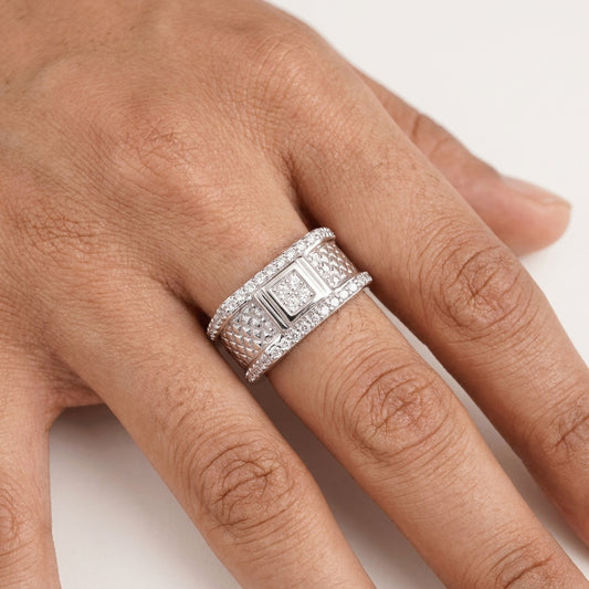 925 Silver Geometric Engraved Band Ring